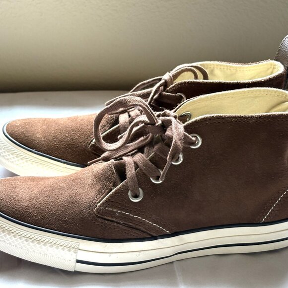 NEW CONVERSE ALL STAR DARK BROWN SUEDE LACE UP HIGHTOP SNEAKERS SIZE: 7 - Picture 3 of 10